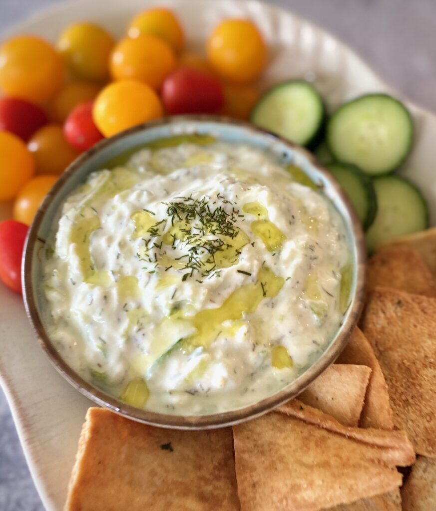 veg, crackers and dip