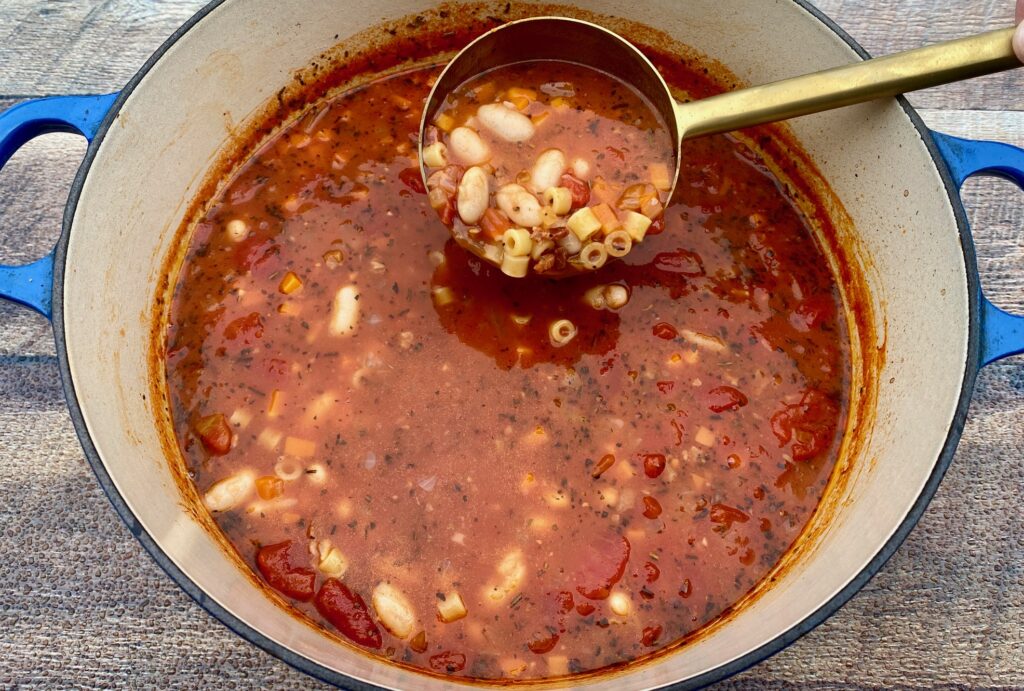 Cooked soup and spoon