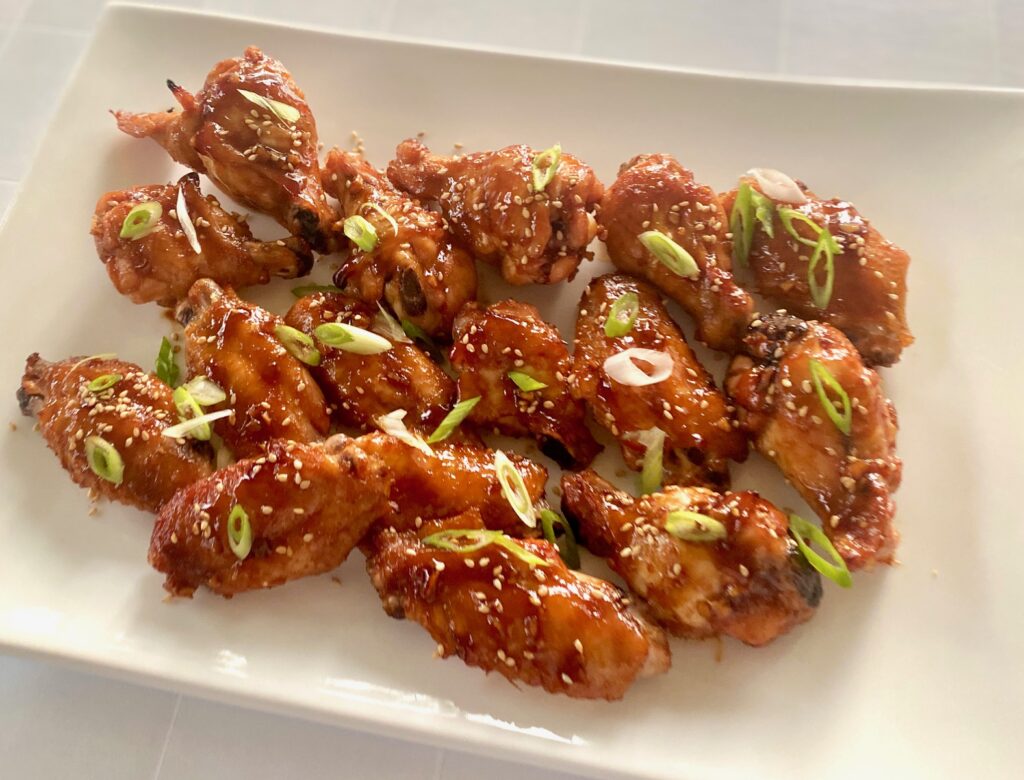 white platter of asian wings