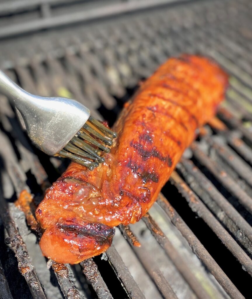 Basting pork loin on gas grill