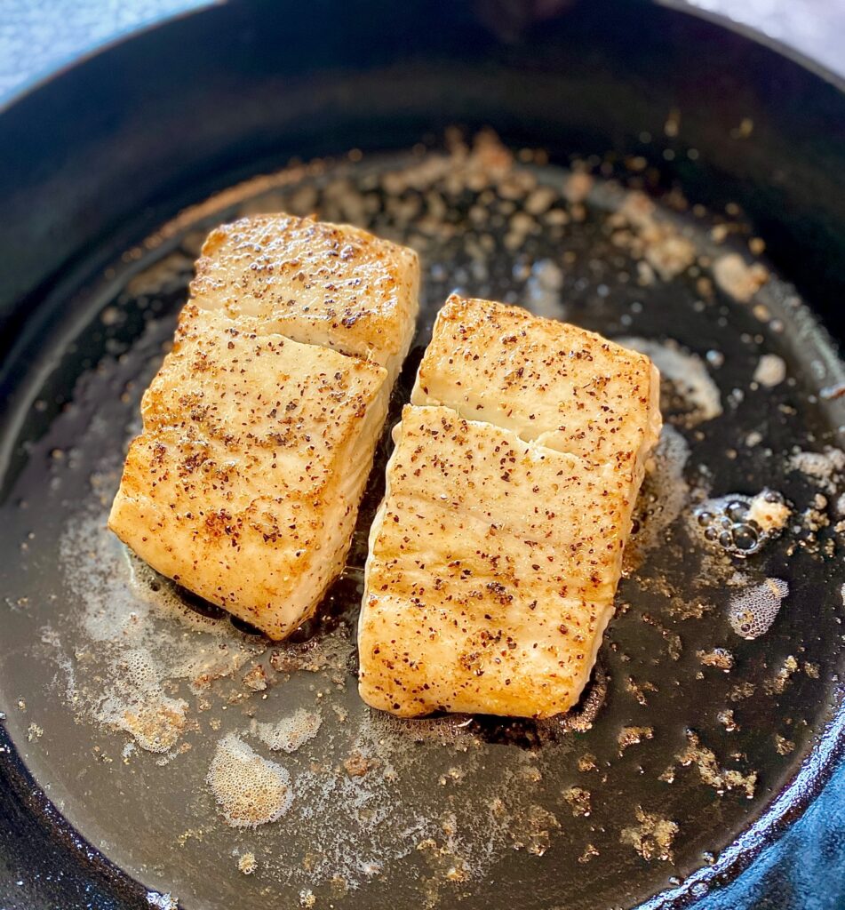 Searing halibut in cast iron pan