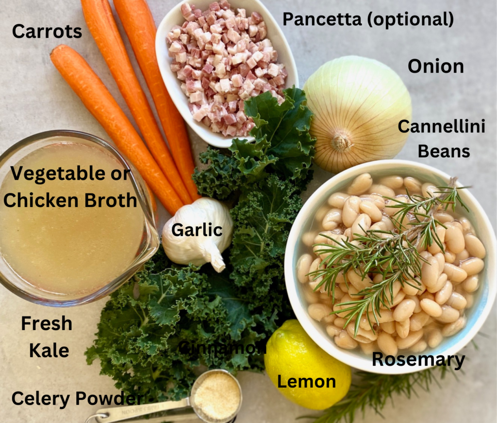 White Bean Kale soup ingredients labeled