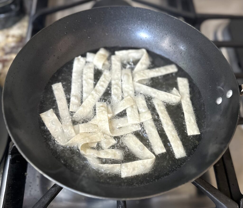 Wonton strip frying