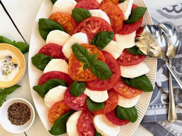 caprese salad with spoon and napkin