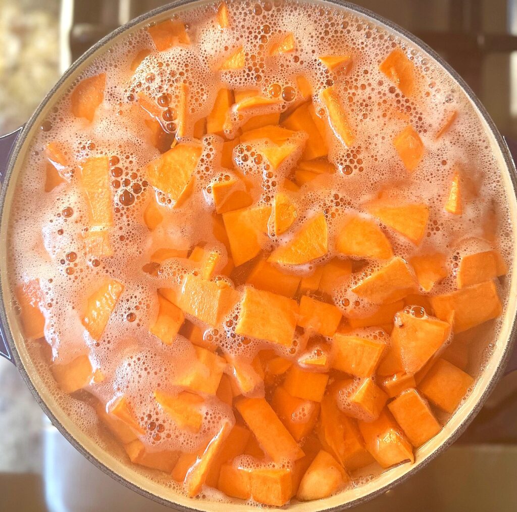 Sweet potatoes boiling