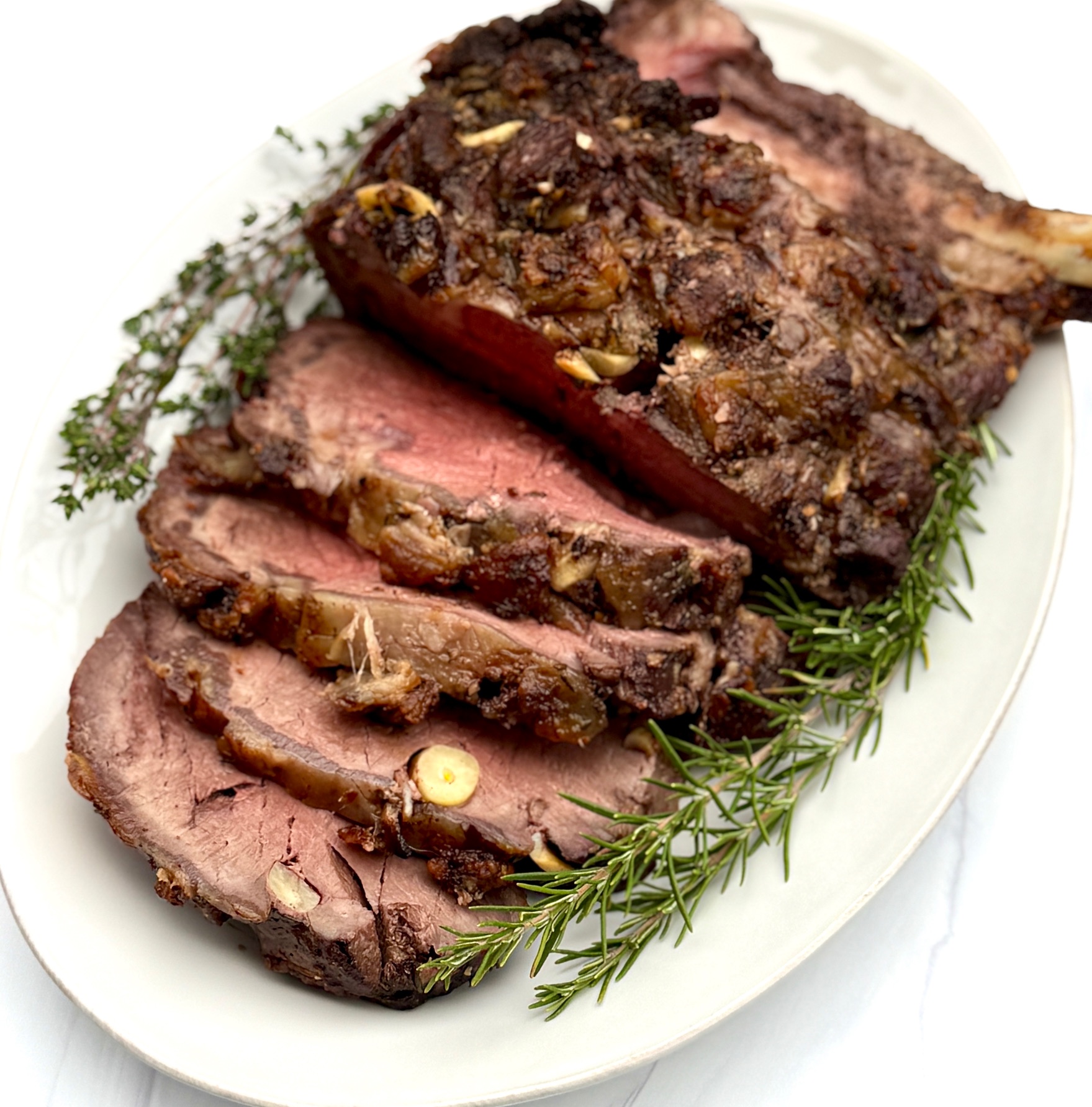 Platter of prime rib roast
