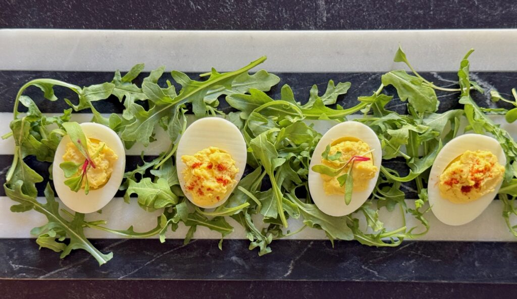 stuffed eggs on a platter