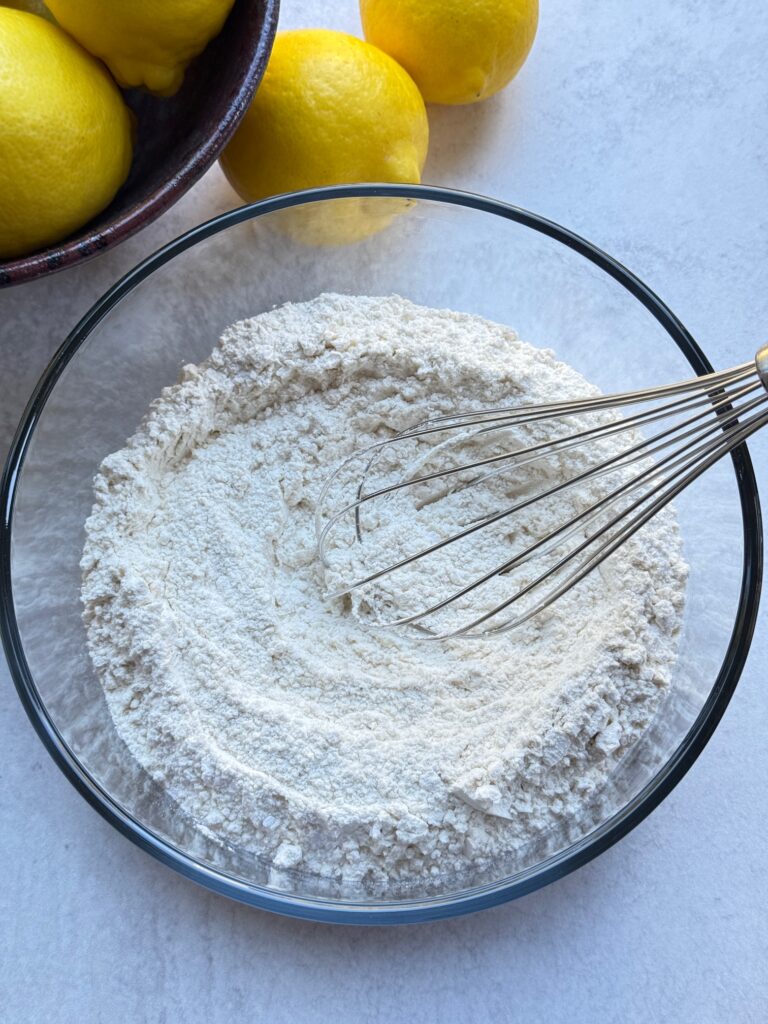 lemon cake dry ingredients with a whisk