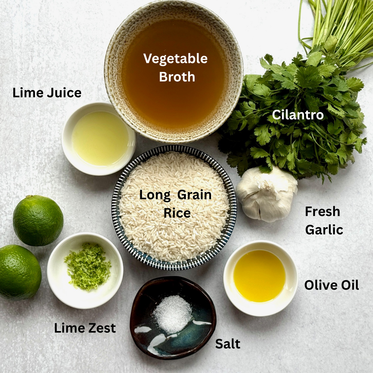 Cilantro Lime Rice Ingrdients labeled