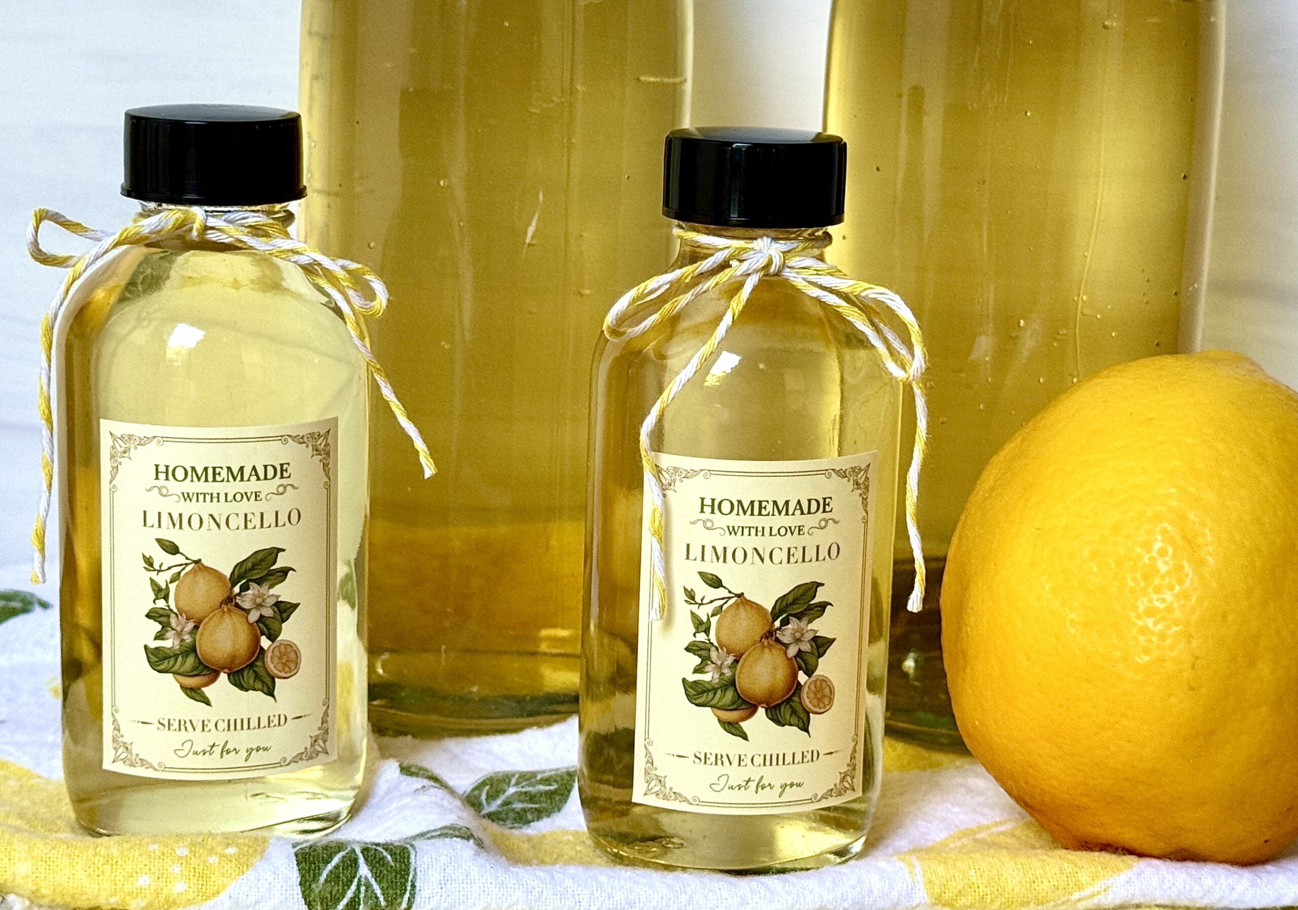 lemoncello in bottles with lemon